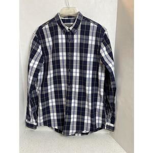 Zara Man Blue/White Plaid Long Sleeve Shirt Size M Slim Fit